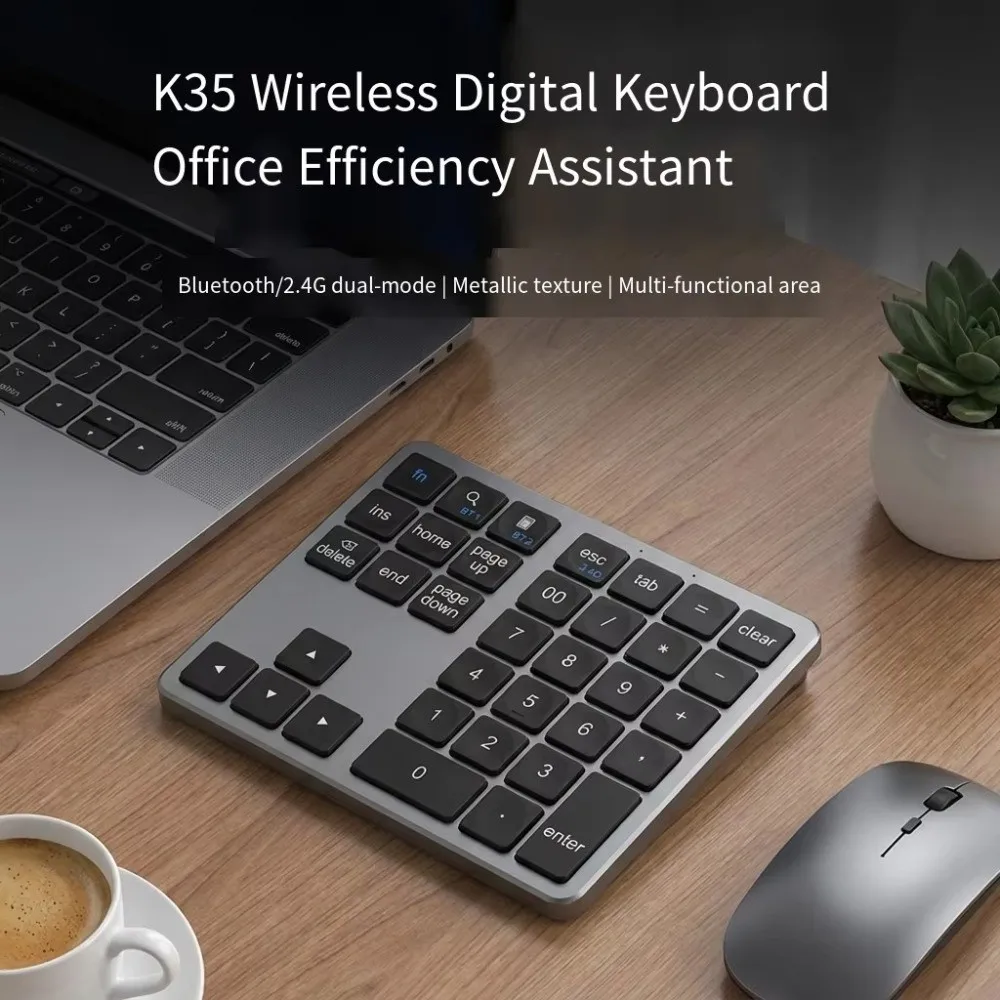 2.4Ghz Wireless Numeric Keypad Bluetooth Dual Mode USB C Rechargeable Dual Mode Keypad K35 Model for for Windows Android iOS