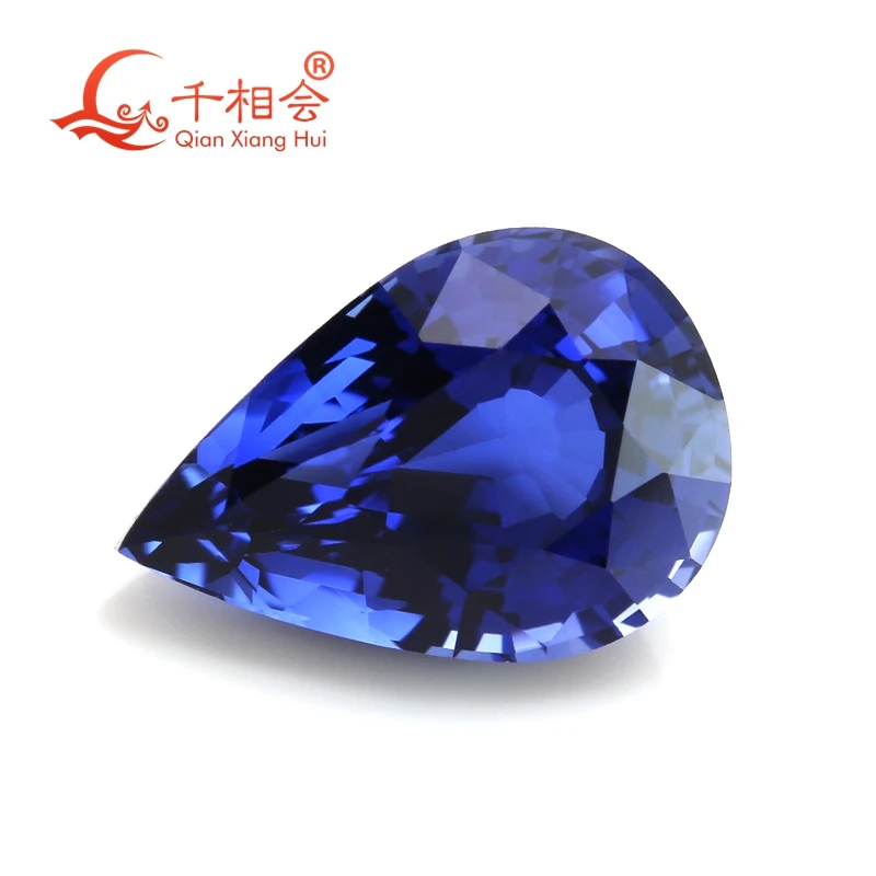 

light blue royal blue Cornflower Blue lab-grown sapphire Precision cut pear shape clear corundum loose gemstone