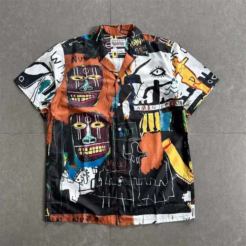 WACKO MARIA Heavenly TakGraffiti Hawaii Chemise à col cubain pour hommes et femmes, chemise à la mode