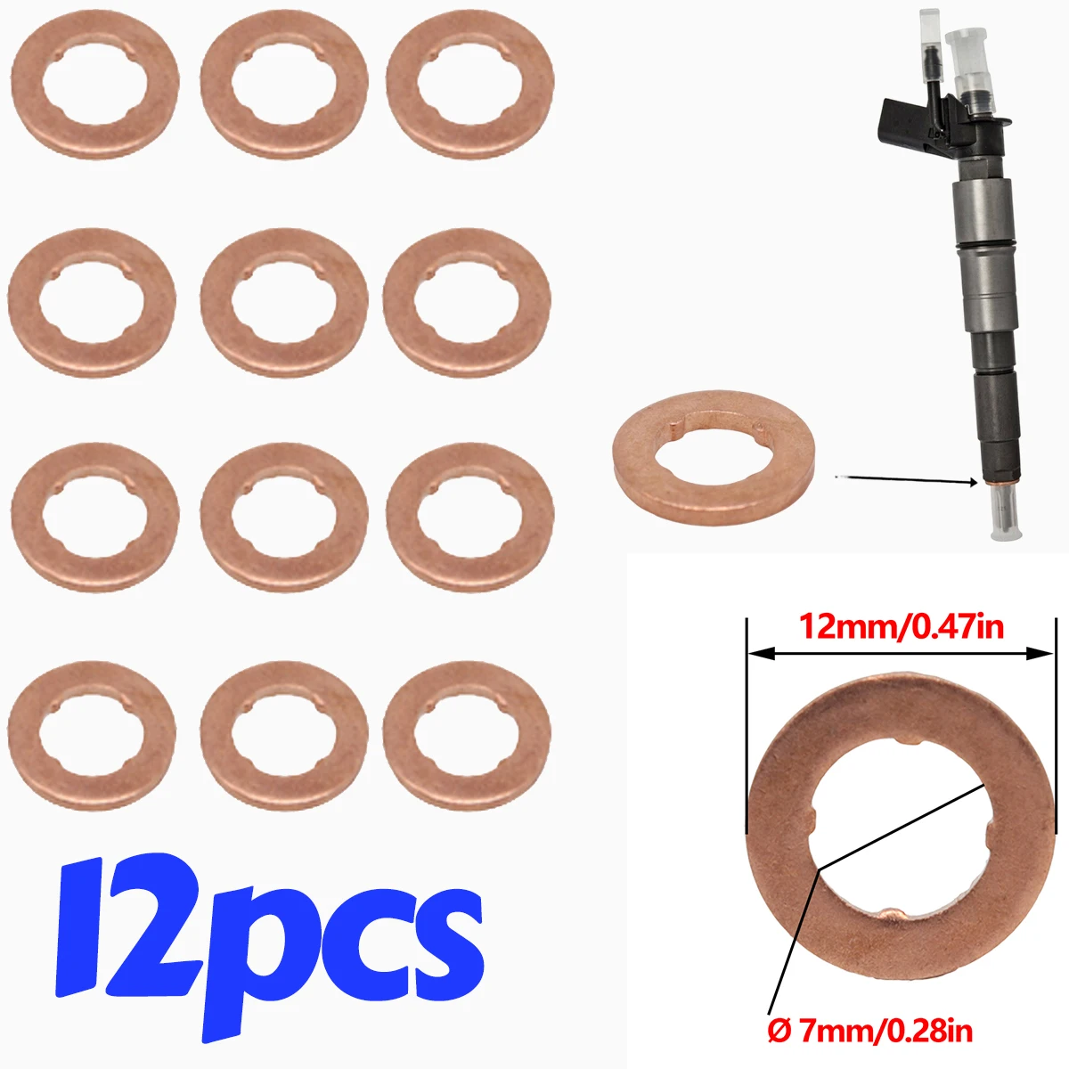 

12pc for Audi A5 Q3 TT Q2 A6 Allroad Fuel Injector Nozzle Copper Gasket O-ring Seal 059130119 059130519 WHT000884 Repair Kit Car