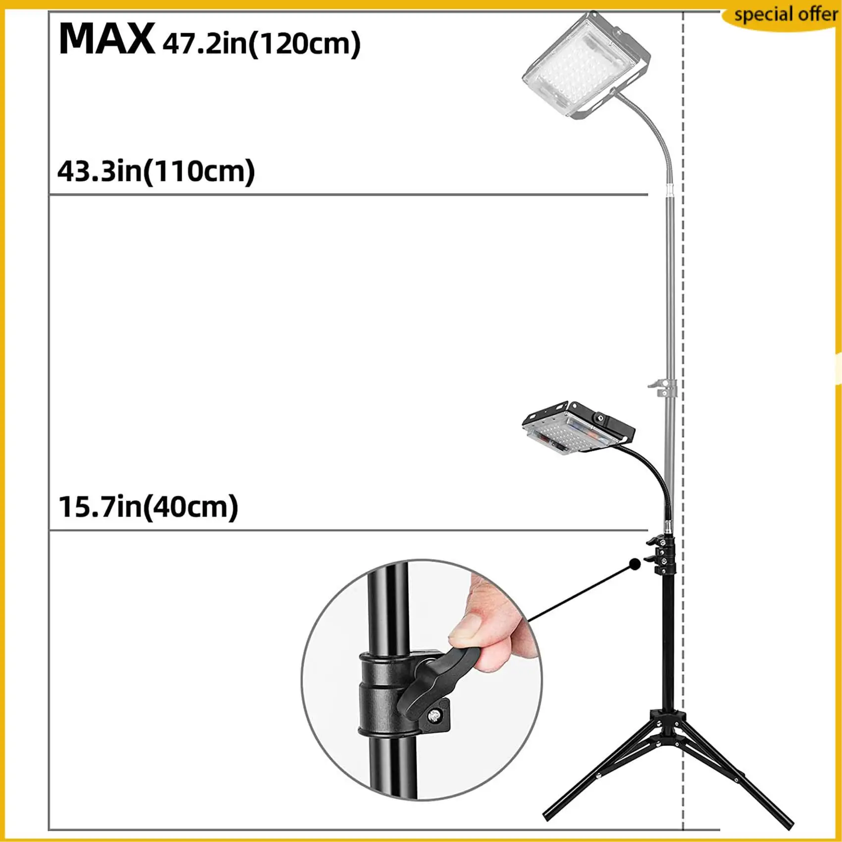 A50I Coltiva la luce con supporto, Luce per piante da pavimento a LED a spettro completo per piante da interno, Lampada per coltivazione con interruttore on/off Spina americana