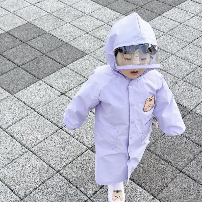 Baby Raincoat with Hat Cartoon Kindergarten Boys Girls Primary Kids Full Body Waterproof Coat Korean Children Rain Coat