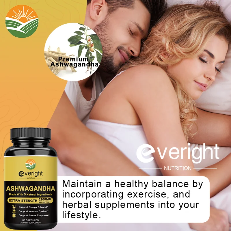 Ashwagandha Extract Capsules,Natural Health Support,5 in 1 Premium Formula Nutrition Supplement,Stress Relief and Energy Support