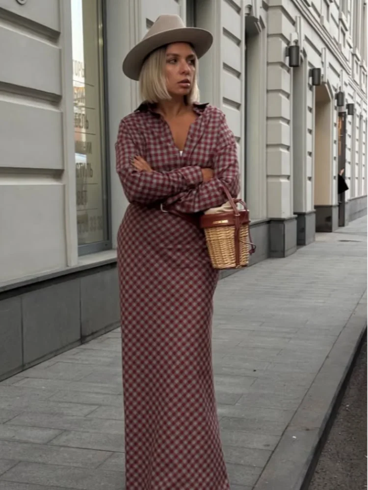 Plaid Chic Retro Long Fishtail Skirt High Waist Slim Versatile Fashion Maxi Skirts 2026 Party Daily Outdoor Casual Trendy