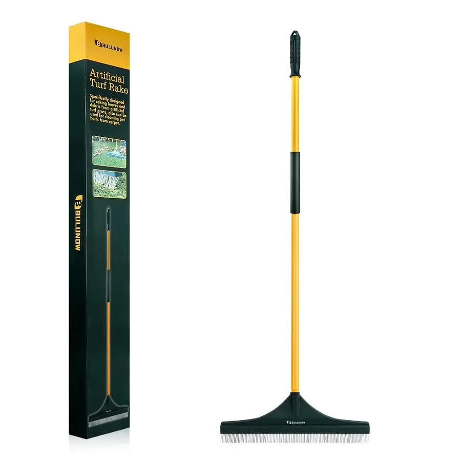 

Turf Rake, 55 Long WholePiece Pole No Broke Design Garden Hand Broom Rake for Easy Quick Remove Leaves, Debris, Shrubs, Pet Hair