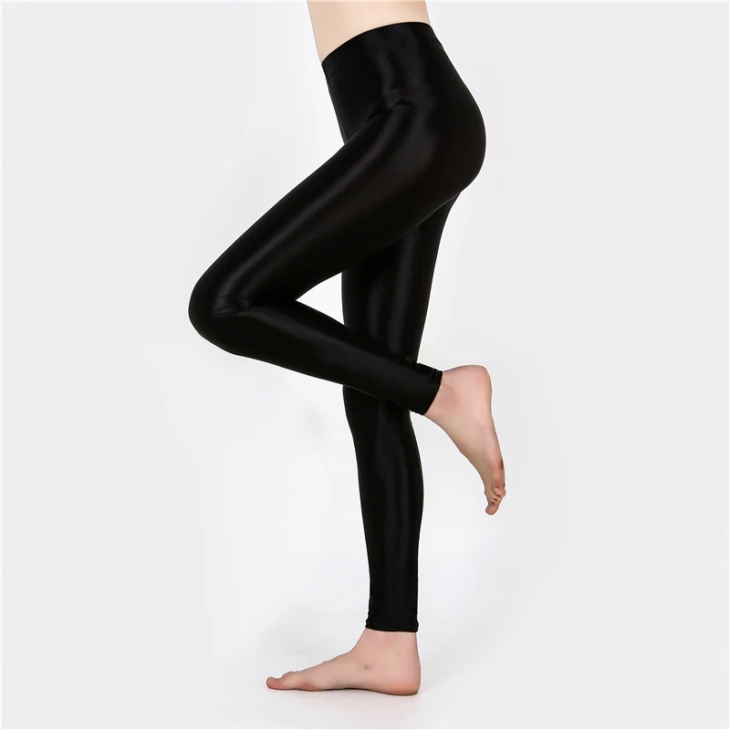 Sexy Shiny Pantyhose Elastic Oil Glossy Tight Smooth Moisture-Wicking Athletic Leggings Dance Tights Candy Color Pencil Pants
