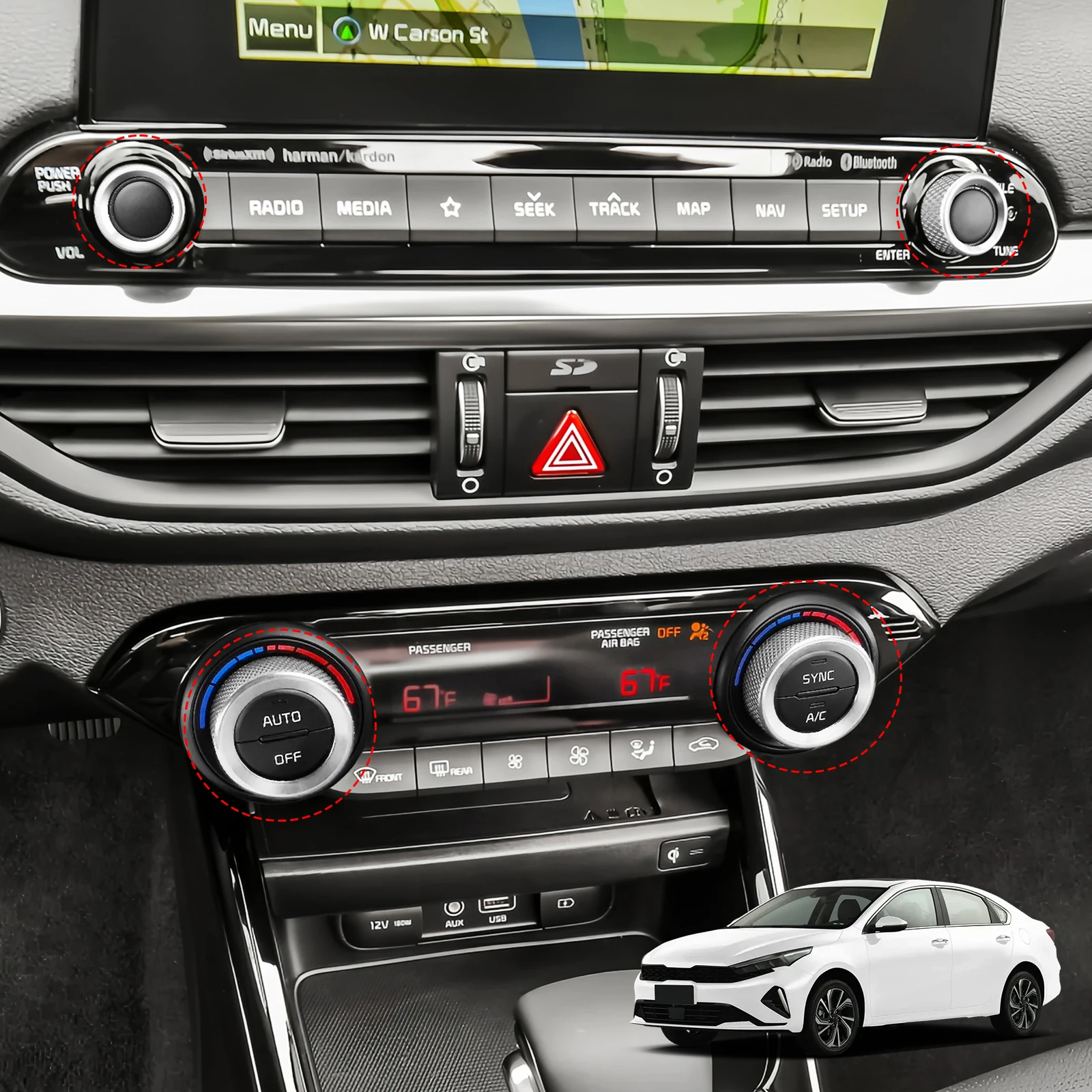 4pcs/ 5pcs Aluminum Radio Volume Switch Button Trim Ring Air Conditioner Adjust Knob Cover For Kia K3 Forte 2019-2024