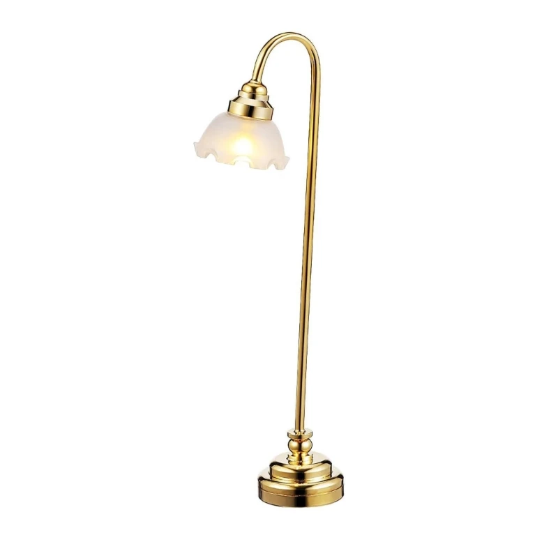

Dollhouses Mini Lamp Frosted Flower Design Golden Finish LED Light 1/12 Scale 15UB