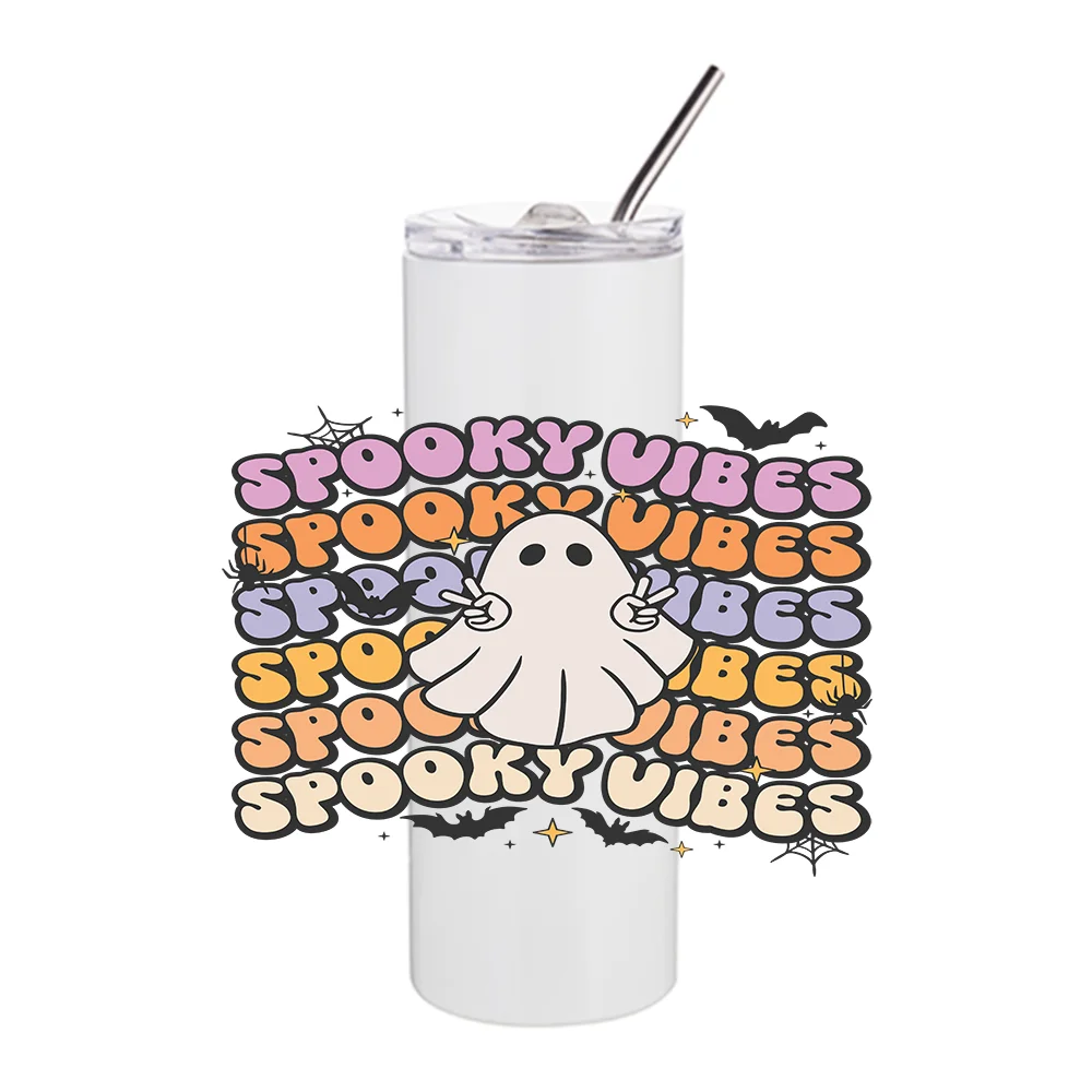 3D Cute Ghost Transfer Sticker UV DTF Cup Warp for 20oz Tumbler Glasses Cup Waterproof Decais