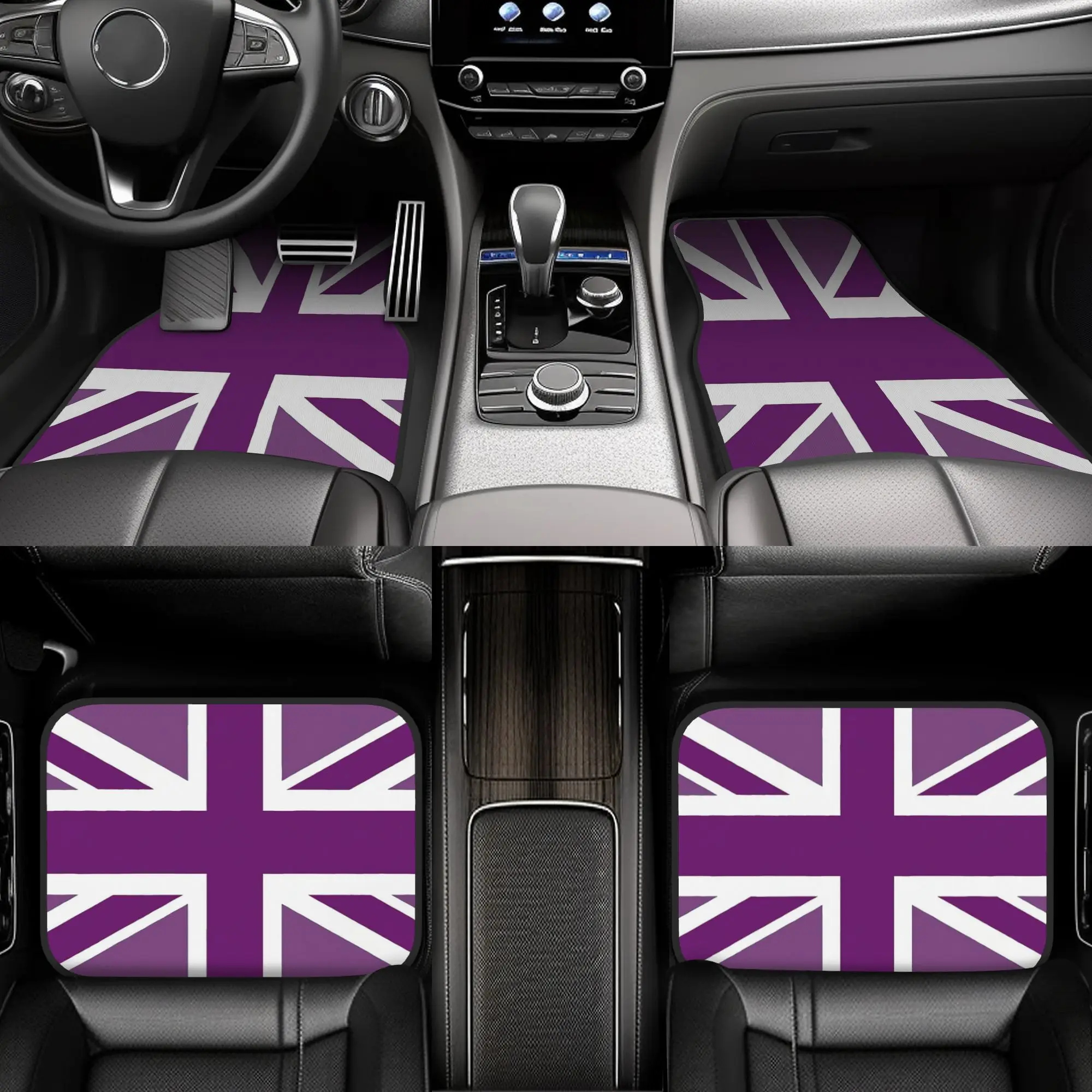 4pcs Patriotic British Union Jack Flag In Purple Car Floor Mats, Durable Polyester Fiber For Cars – Ideal Gift & Vehicle Interio