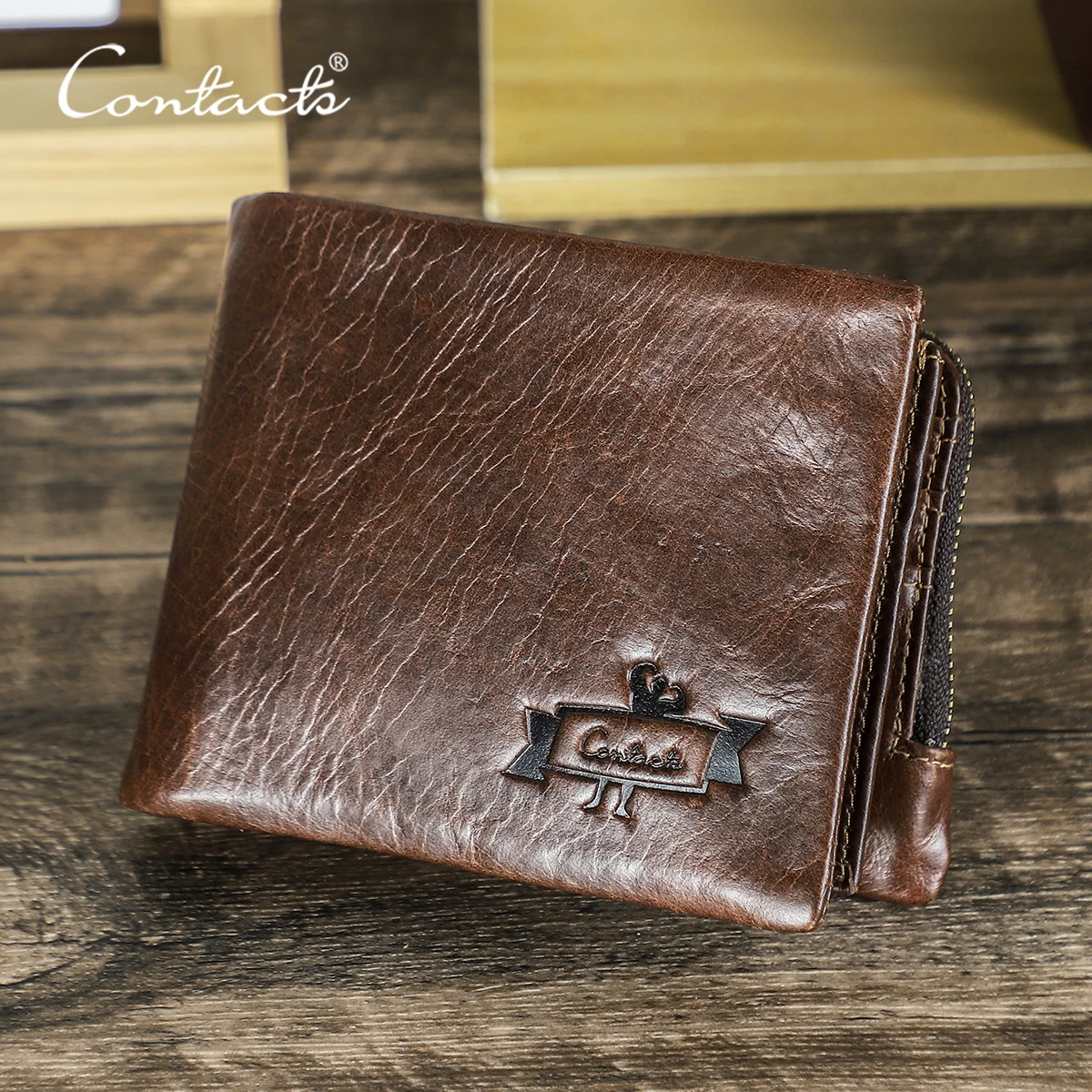 CONTACT'S Genuine Leather Short Wallets for Men High Quality Card Holders Money Clips Coin Purses Male Pocket Wallet Men's Bag