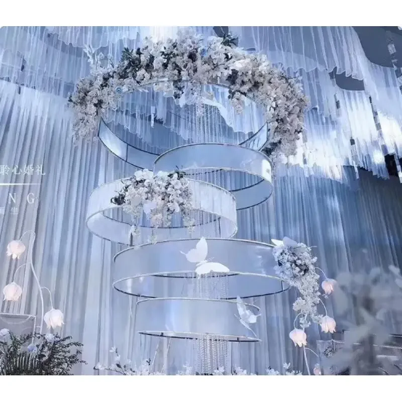 5Pcs Wedding Ceiling Hanging Ring Crystal Sunshine Board Wrought Iron Circular Pendant Wedding Hall Stage Backdrop Decor