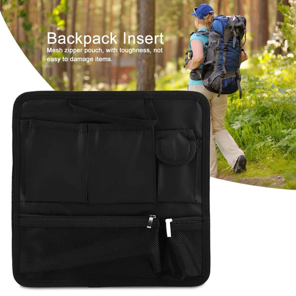 Multi-Pocket Backpack Insert Adjustable Size Mesh Pouch Travel Organizer Black Metal Key Chain Storage Bag Travel Use