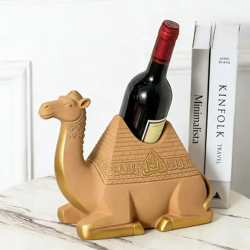 Resin Hand-painted Camel Pyramid Animal Sculptural Statue Christmas New Year Business Gift Home Bar Decor Desert-Themed