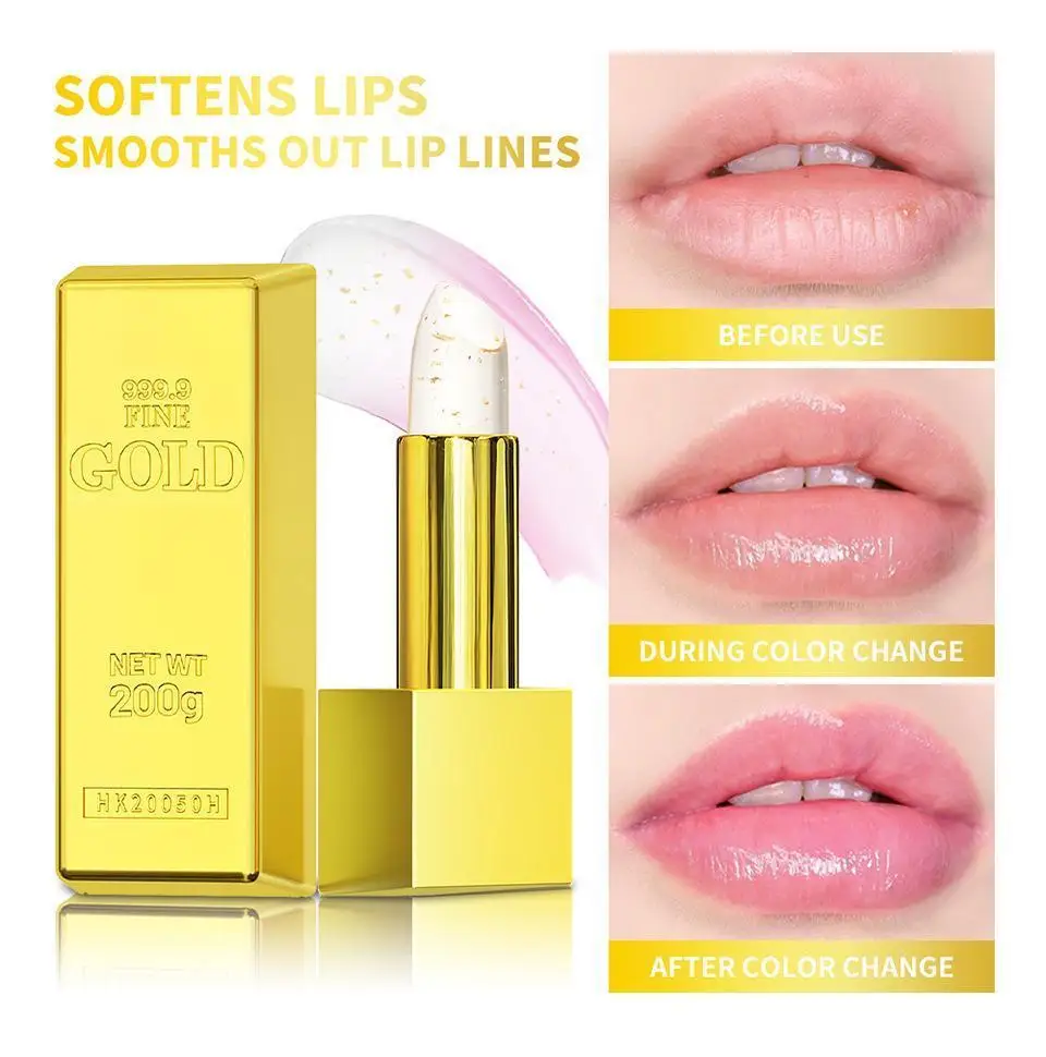 

1pcs Gold Foil Color Changing Lip Balm Glossy Non-Sticky Nourishing Moisturizing Lasting Transferproof Color Changing Lipstick