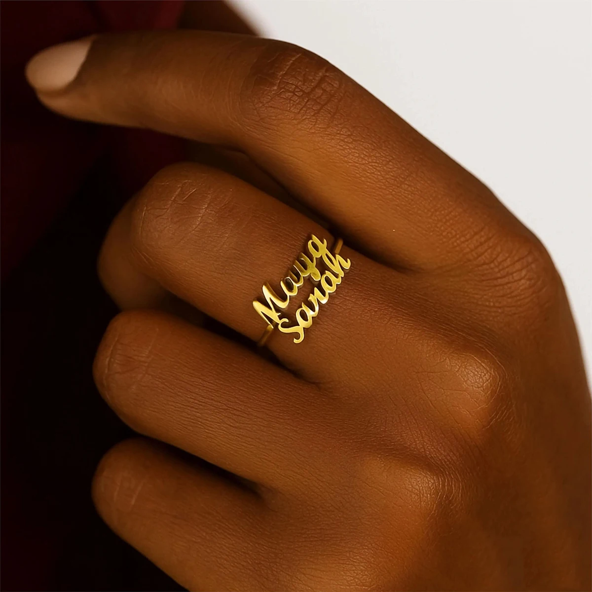 Custom Double Name Rings For Women 18K Gold Plated Stainless Steel Personalized Two Name Ring Wedding Anniversary Birthday Gift