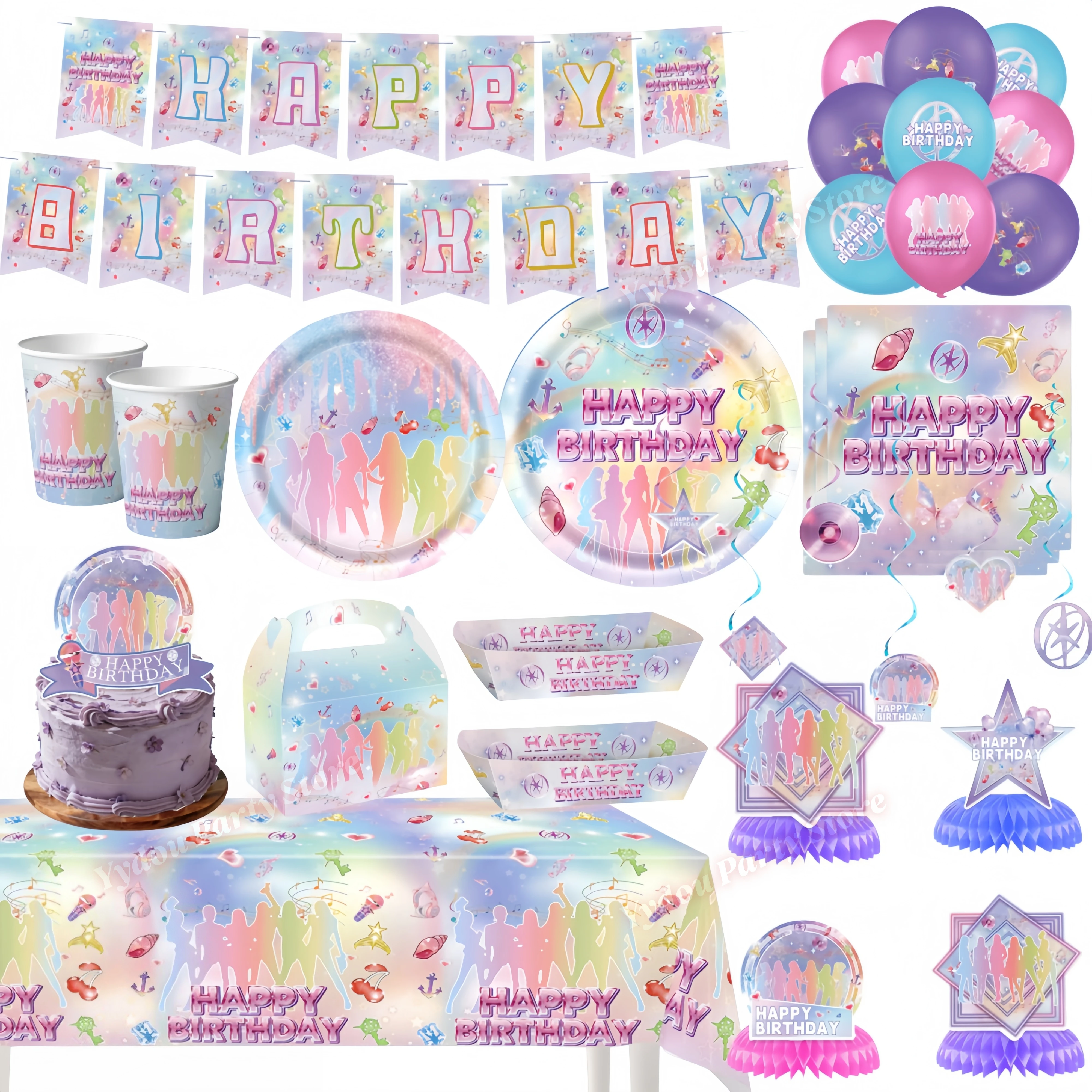 Décoration de fête d'anniversaire sur le thème K&Katseye, assiette, décoration de gâteau, serviette, cadeau de fête cosplay pour les fans de Kpop, fournitures pour baby shower