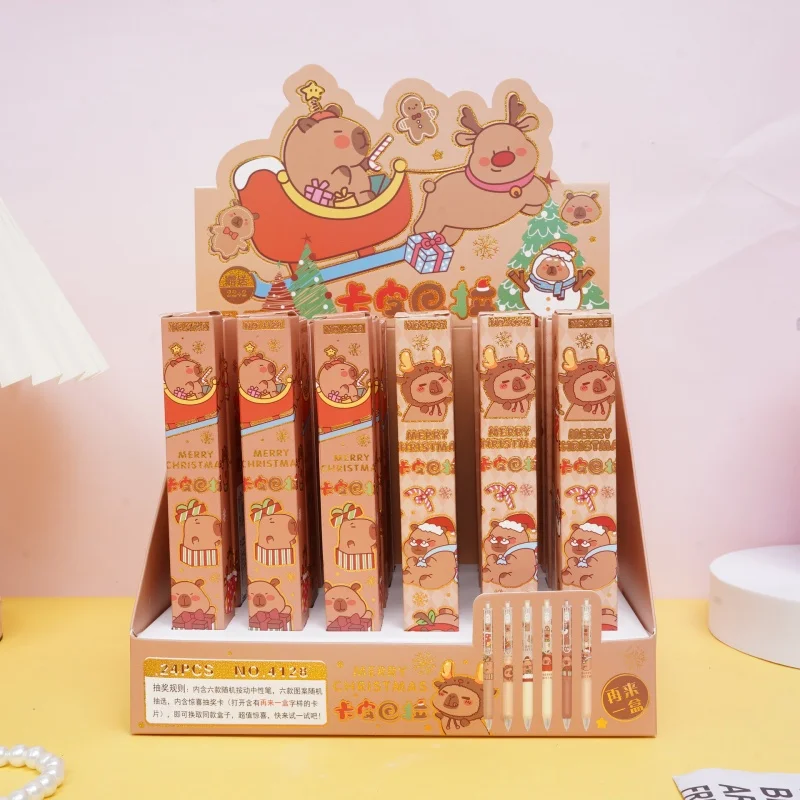 

24PCS/ лот KAWAII Рождество CAPYBARA пресса гель Пен мило 0,5 мм черные чернила нейтральные ручки рекламные школьные принадлежности офиса