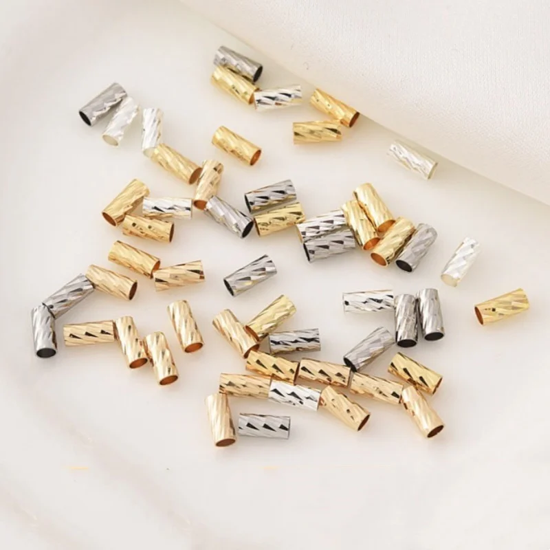 

30pcs Copper Plated 18k Gold Pattern Hollow Tube Spacer Beads DIY Beaded Bracelet Necklace Accessories Jewelry Making Materials