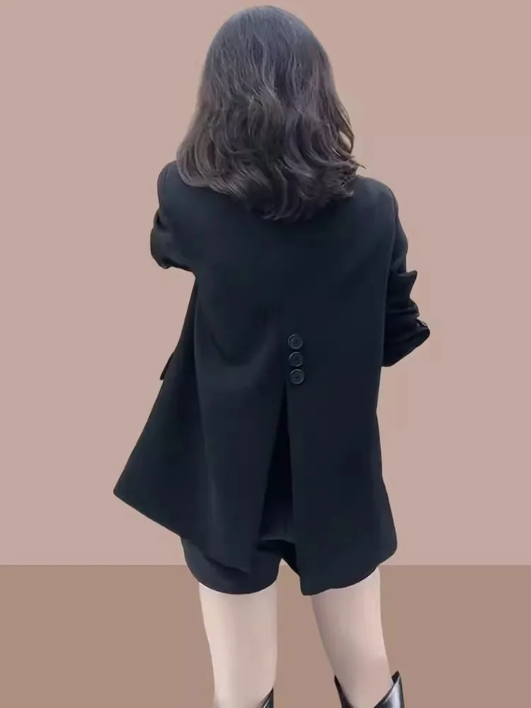 

Casual Bla Women's Suit Jaet Design Sensation Spring Autumn New Sle Small Size Vintage Faion Polyester Fiber Coat