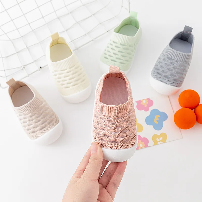 Breathable Knit Mesh Walking Shoes for Kids Spring Summer Soft Sole Anti-Collision Unisex Pastel Casual Sneakers Toddlers 1-3Y