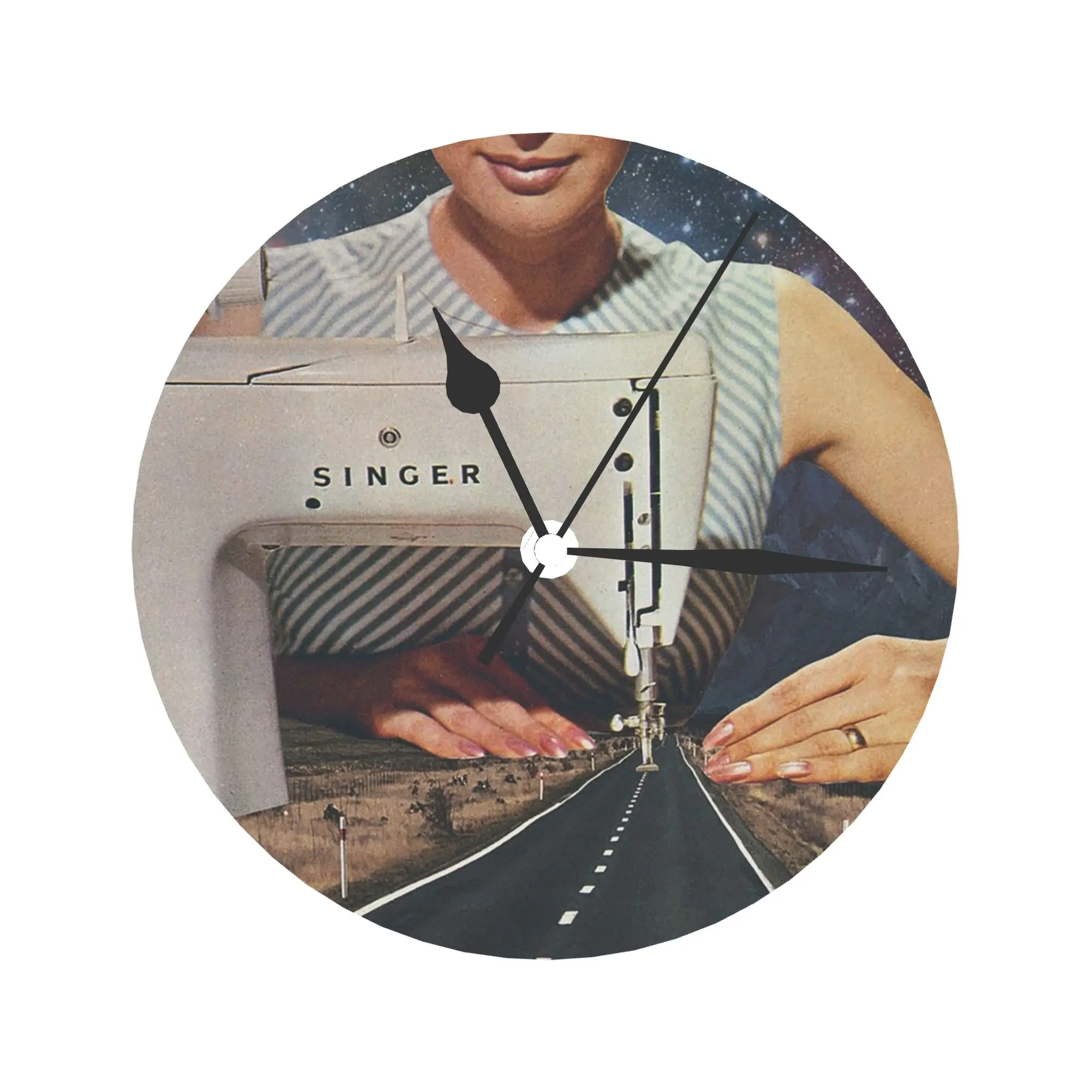 This is how a road gets made - Sewing Machine Wall Clock Room Decoration Silent Round Clock for Bedroom Living Kitchen Home
