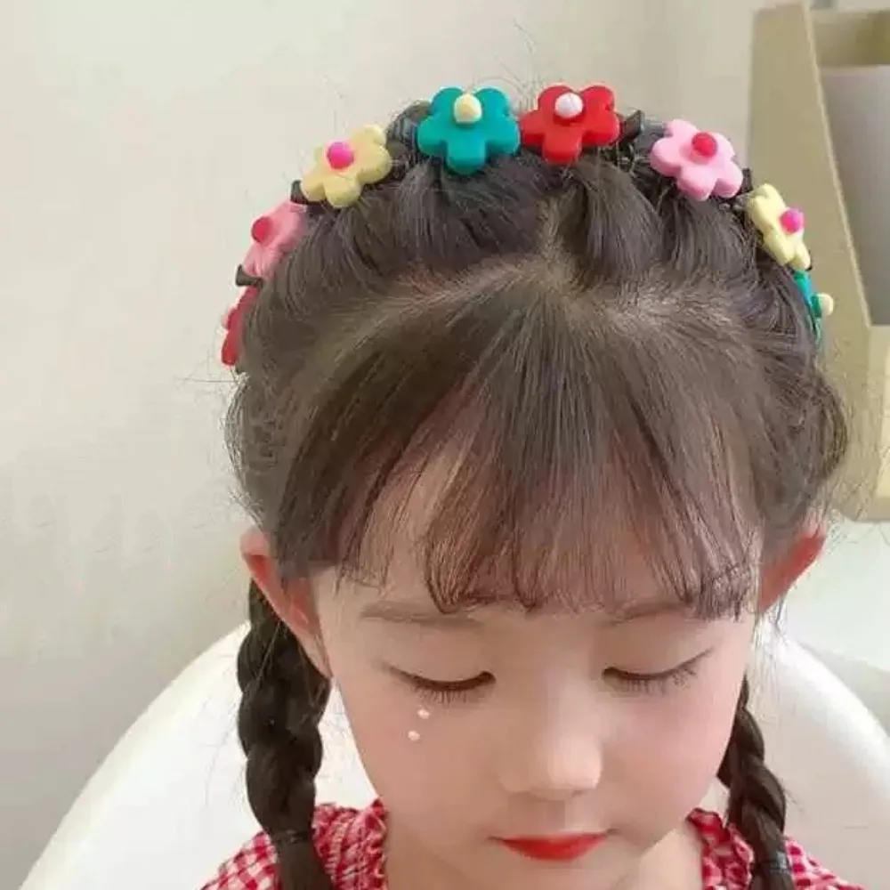 

Korean Double Bangs Hairpin Hairband Braided Colorful Flower Children's Wave Hair Hoop Princess Kawaii Teeth Headband