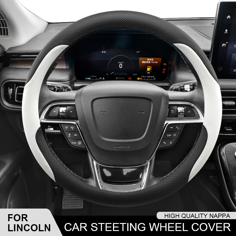 

For Lincoln Corsair Town Navigator Mkx Mkz Aviater Mks Mkc Genuine Leather Car Steering Wheel Cover Anti-Slip Interior Accessory
