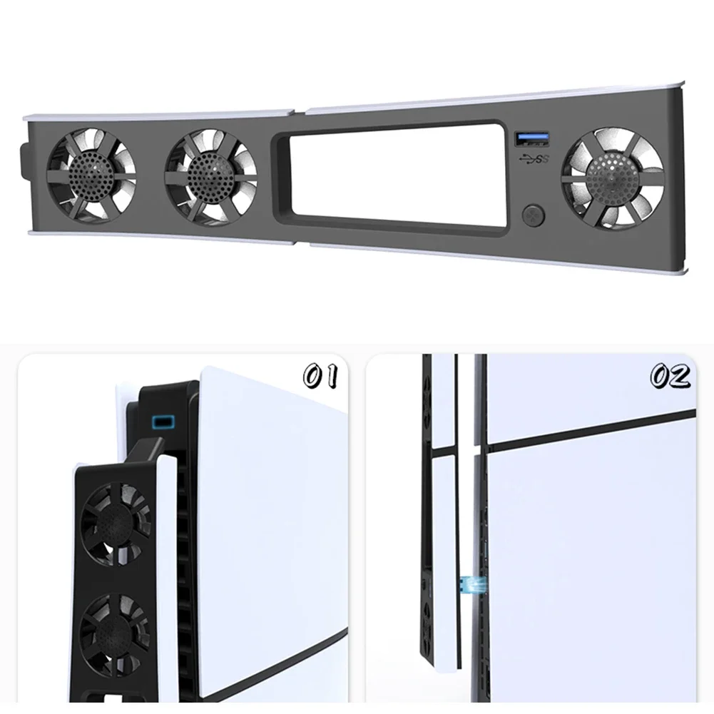 Охлаждающий вентилятор для тонкой консоли PS5 (цифровой/дисковый) с регулируемой скоростью и портом USB с фонариками для Playstation 5 Slim