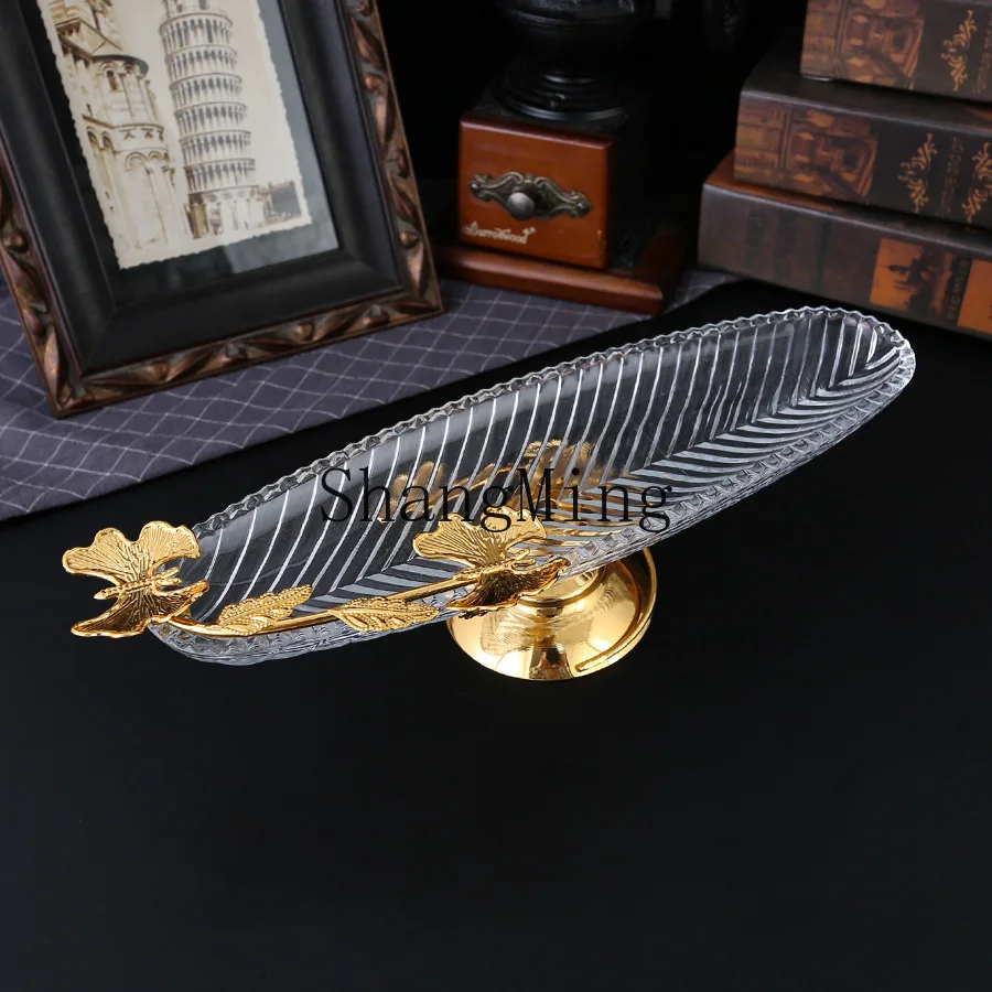 

CLlight luxury wind glass transparent plate with base living room coffee table household dried fruit candy plate