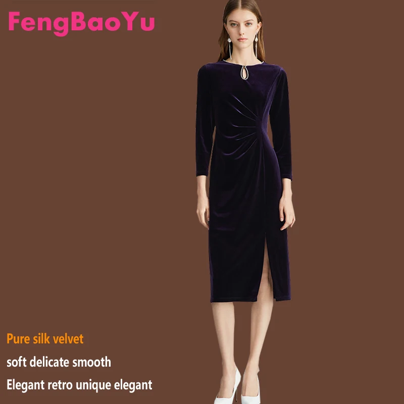 Vestido de mujer de terciopelo de seda natural pura, ropa de mujer de moda elegante y lujosa para ocasiones informales de negocios, suave y suave.