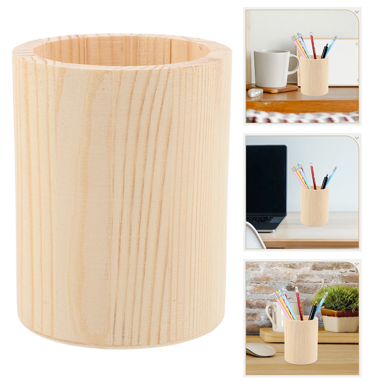 

2 pcs Unfinished Wooden Holder Blank Painting Pencil Cup Thick Solid Wood Desktop Organizer For Markers Pens Makeup Brushes