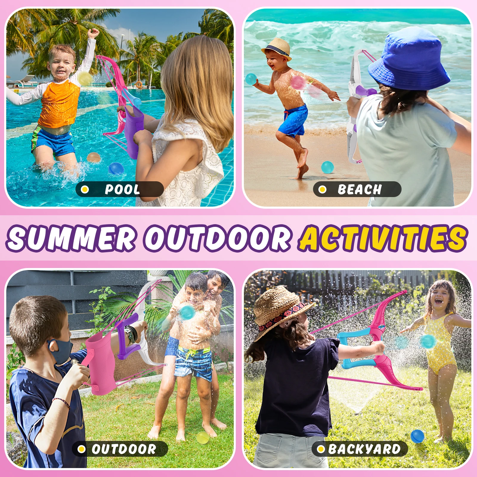 Lanzador de arco e flecha de balão de água reutilizável com balões de água bomba verão diversão piscina de água atividades ao ar livre brinquedos de água jogos