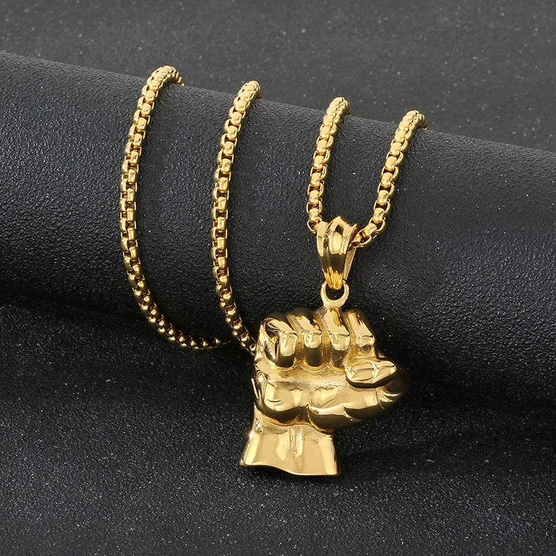 

Hip Hop Chunky Fist Charm Pendant Necklace for Men Personalized Polished Stainless Steel Jewelry Cool Boy Gift Trend Accessories