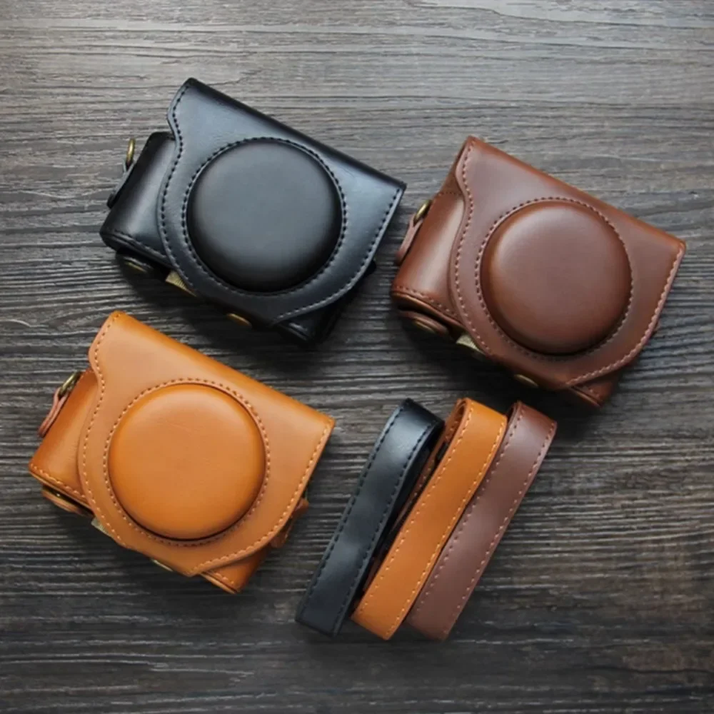 For Sony DSC-HX90V Retro Leather Case WX500 Camera Bag DSC Hx80 HX90 PU Protective Cover Half Bottom Base Strap Tripod Screw