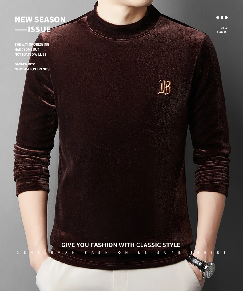 

2025 New Fashionable Men's Thick Half High Neck Warm Hoodie with Velvet and Gold Velvet Base for Men
