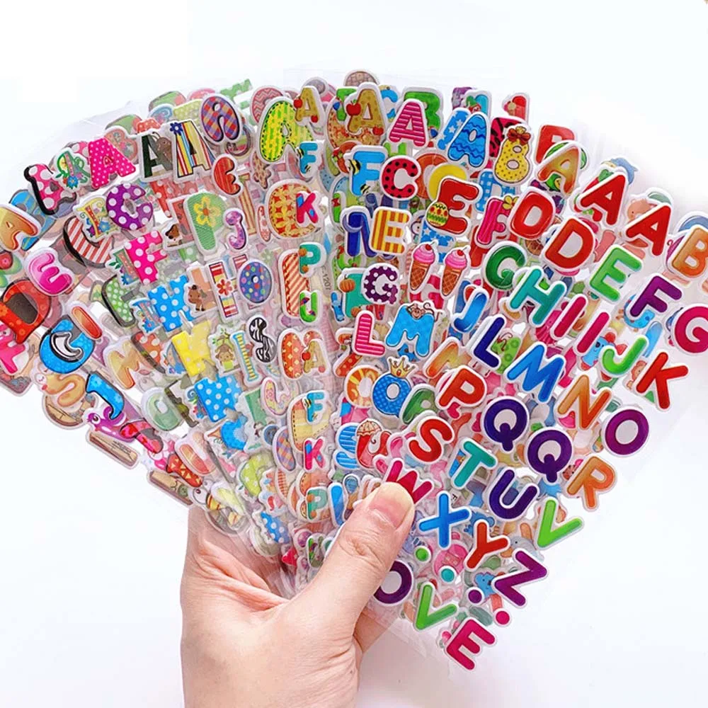 PVC Stationery Sticker Number Decorative Stickers Letter Kids Stickers Cartoon Stickers Bubble Stickers 3D Puffy Stickers