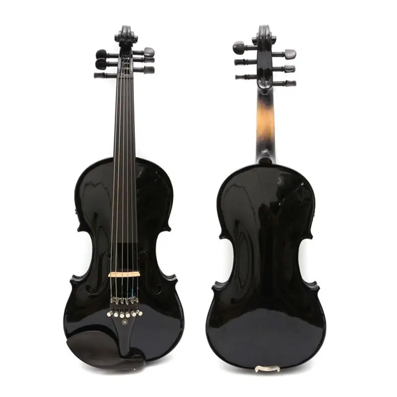 Full Size 4/4 Beautiful 6 strings electric & acoustic black violin, Case, Bow