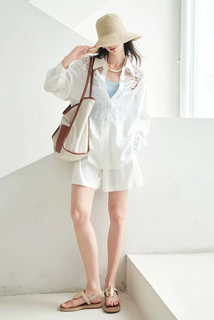 Pailletten Aushöhlen Stickerei 100% Baumwolle Shirts & Blusen frauen Mid-länge Lose Weiß Party Hemd roupas feminina camisas