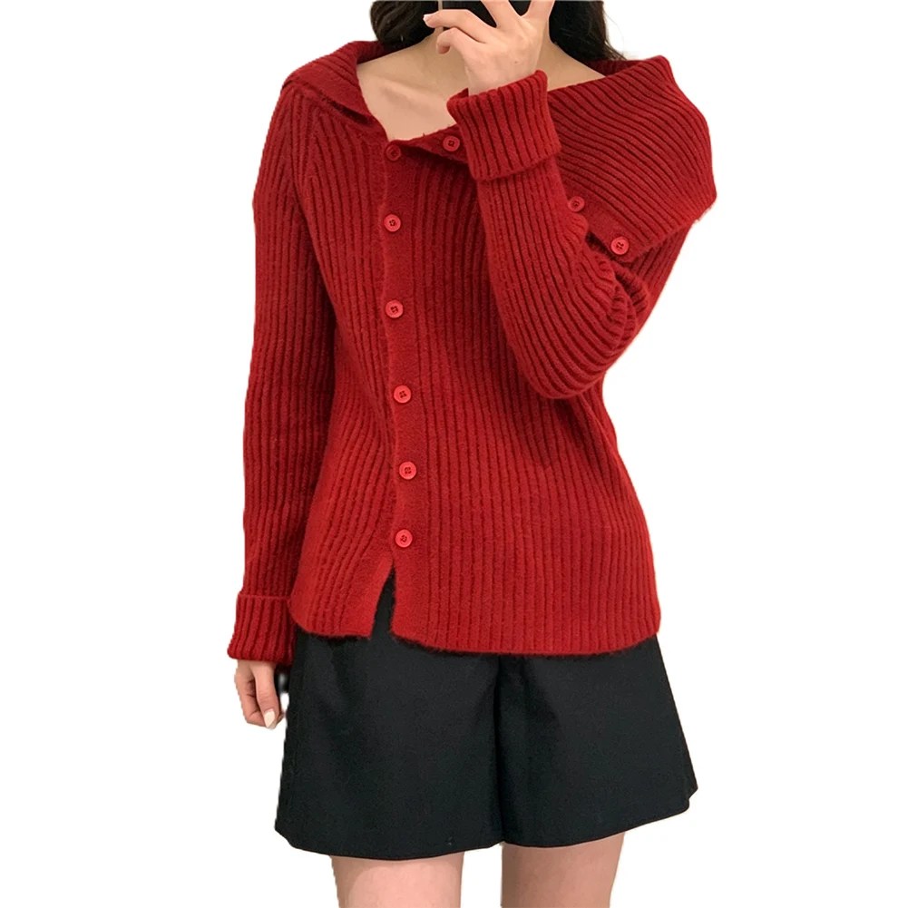 Solid Color Outerwear Women Knit Cardigan Polyester Fabric Medium Elasticity Four Season Suitable New Condition