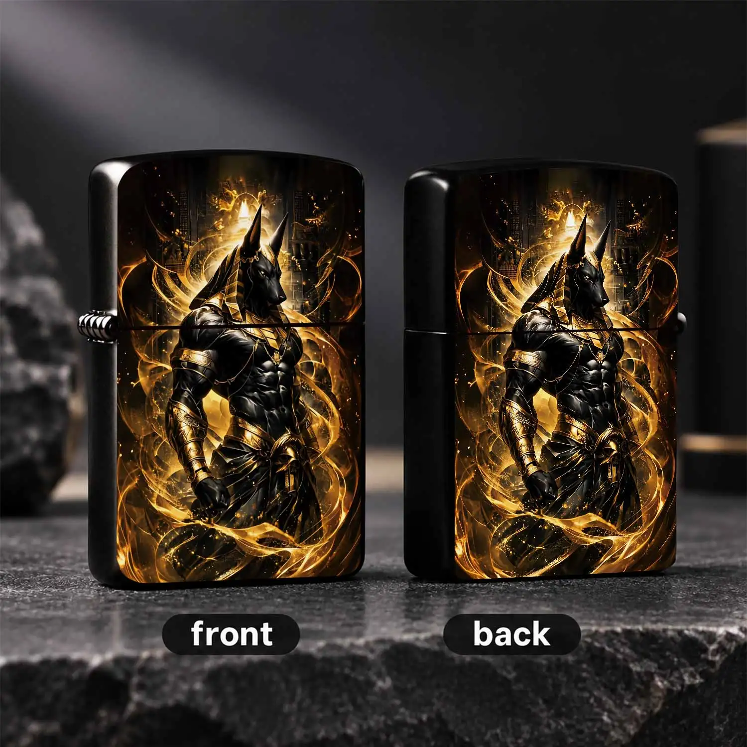 Vintage Anubis Themed Windproof Lighter, Sleek Black Gold Egyptian Mythology Design, Portable All-Scenario Usable Igniter, Ideal For Daily Use Collectibles, Unique Festival Birthday Gift For History Enthusiasts And Casu A Humorous And Inter