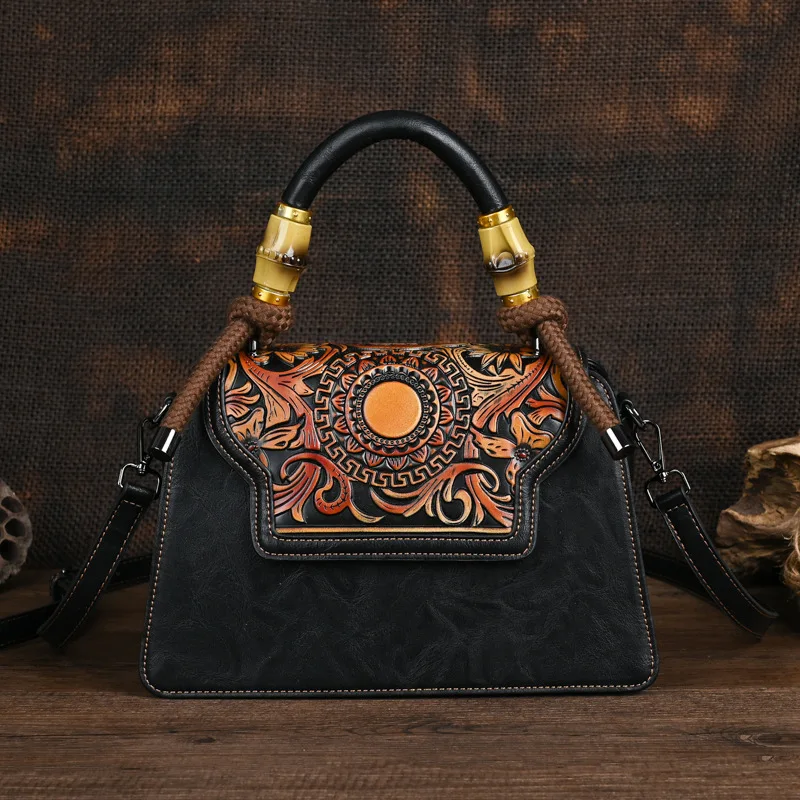 3D Floral Women Handbag Vintage Female Leather Tote Bag Fashion Ladies Shoulder or Crossbody Bags