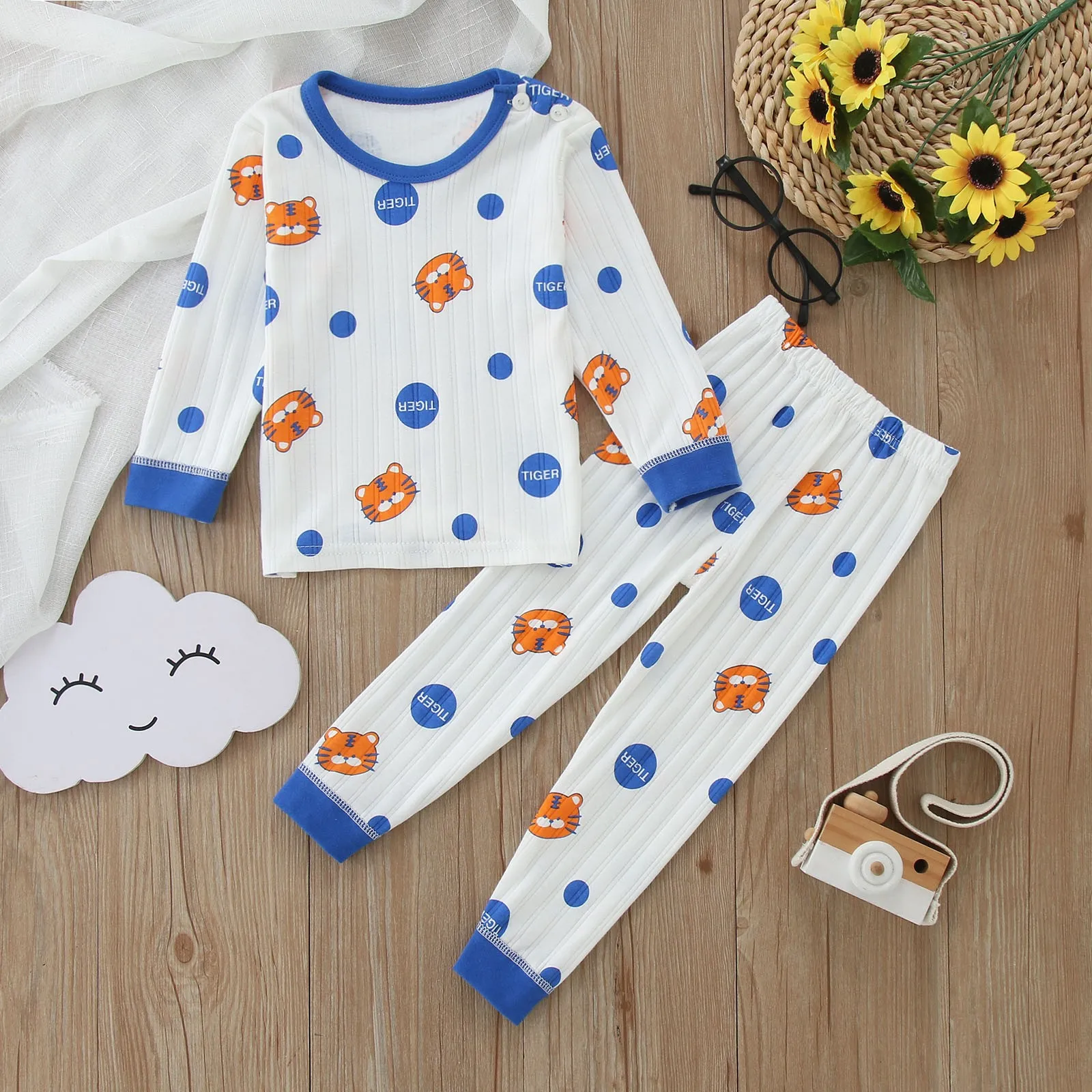 1-4Years Cartoon Sets Toddler Casual Trendy O-neck T Shirt+Trousers Babies Boys Thin Cotton Loose Suit Printing Home Clothes