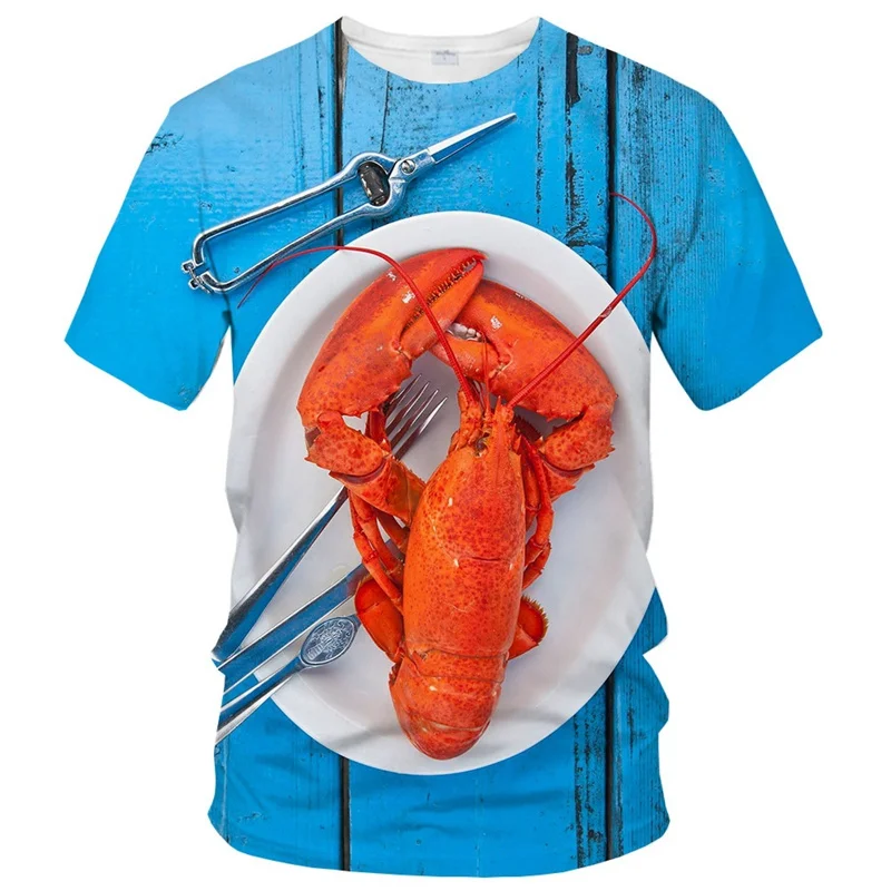 Hot Sale Lobster Men\'s Fashion T-shirt 3D Printing Animal Short-sleeved T Shirt Casual Round Neck Tops Oversized Street Tees