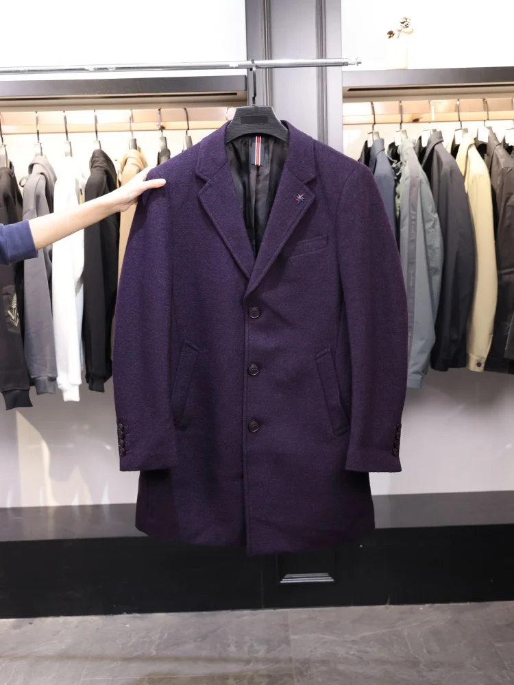 

Моющееся простое мужское шерстяное пальто, осень-зима 2022, молодежное длинное твидовое пальто на одной пуговице Haome