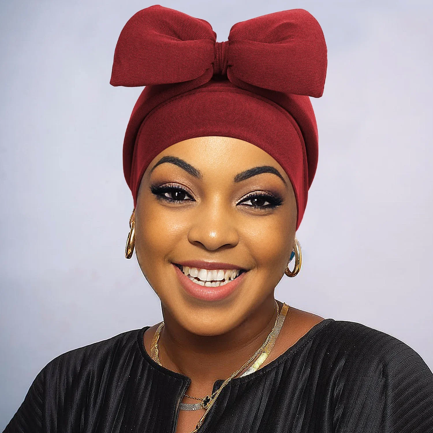 

Bow Turban Cap For Women African Headties Auto Gele Muslim Hijab Bonnet Hair Loss Wedding Party Headwear Head Wrap Headscarf New
