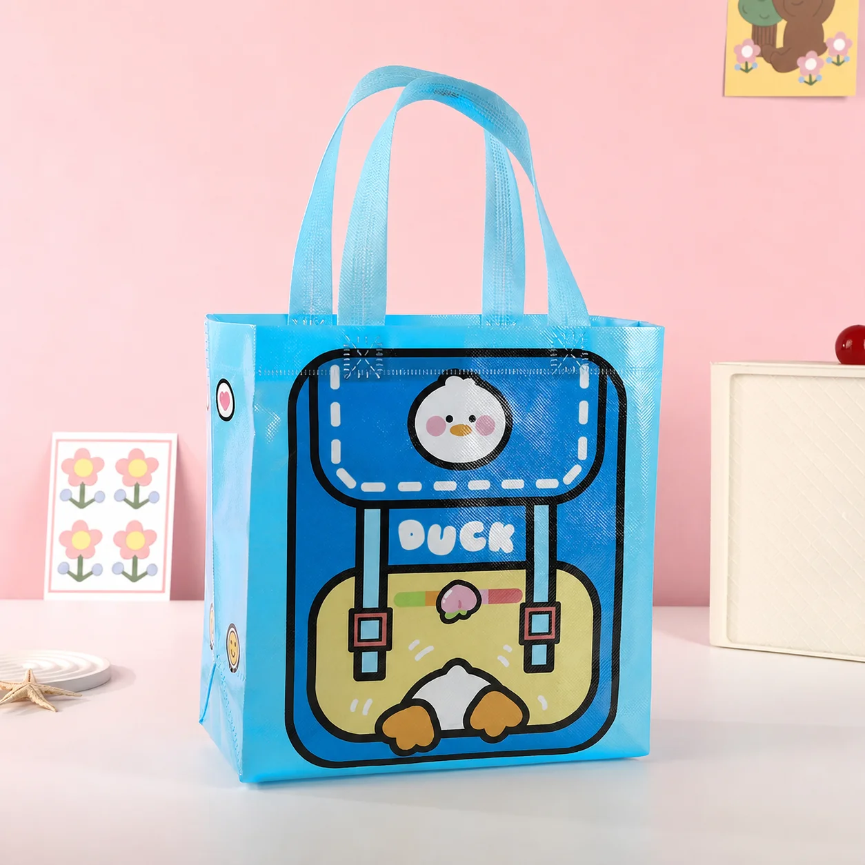 Reusable Shopping Tote Bag Cute Printed Non Woven Gift Pouch Portable Grocery Handbag Eco Friendly Sac for Everyday Use