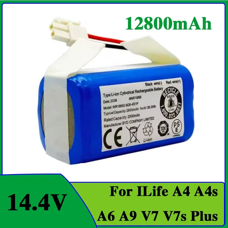 NEW 14.8V 12800mAh Lithium Battery For ILIFE A4 A4s V7 A6 V7s Plus Robot Vacuum Cleaner ILife 4S1P real Capacity