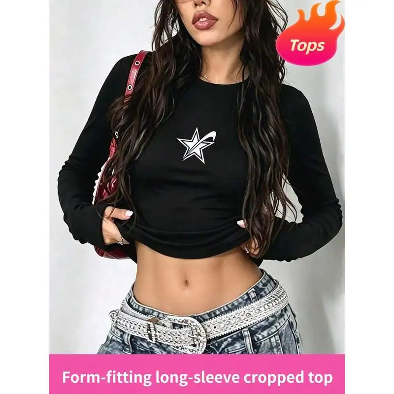 A New Women's Casual Top, Featuring A European And American  Ins-Style Vintage Y, Slim-Fitting,Fall Clothes For Women