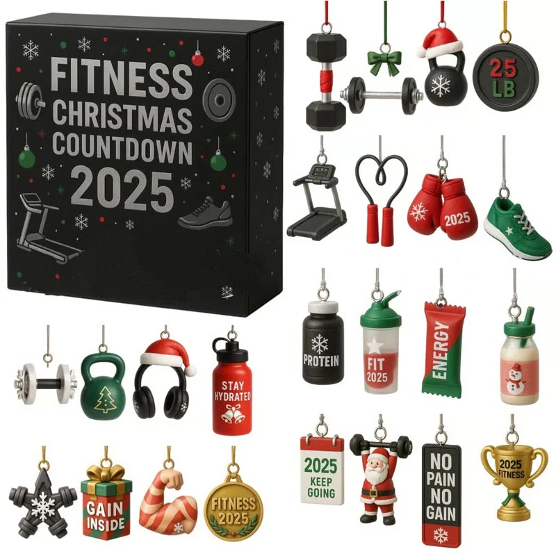 

Рождественский календарь обратного отсчета, 2D акриловый орнамент, 24-дневное снаряжение для фитнеса, рождественские украшения для зимнего праздника, вечеринки, домашнего спортзала